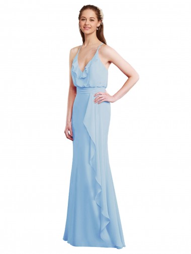 Fluted Long Chiffon Bridesmaid Dress with Cascading Ruffles UK