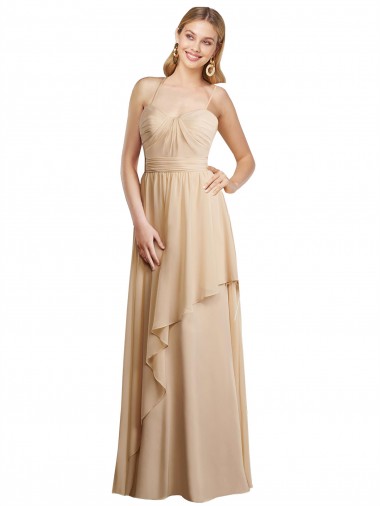 Draped Long Chiffon A-Line Dress with Cascading Ruffles UK