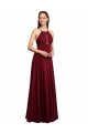 Long A-Line Halter Neck Chiffon Bridesmaid Dress with Draped Bodice UK