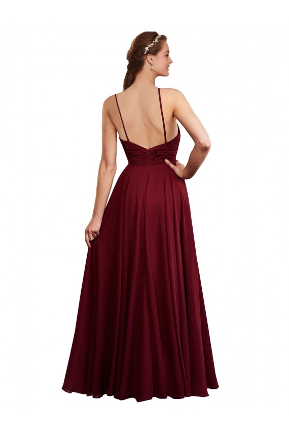 Long A-Line Halter Neck Chiffon Bridesmaid Dress with Draped Bodice UK