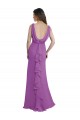 V-Shaped Neckline Long Chiffon Bridesmaid Dress with Cascading Ruffles Back UK