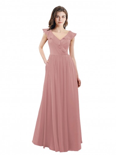 Chiffon A-Line Bridesmaid Dress with V-Neck Wrap Bodice UK