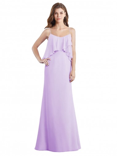 Scoop Neck Long Chiffon Bridesmaid Dress with Cross Over Neckline Flounce UK