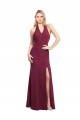 Chiffon Mermaid Bridesmaid Dress with Back Tie Halter Straps and Side Slit UK