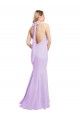 Chiffon Mermaid Bridesmaid Dress with Back Tie Halter Straps and Side Slit UK