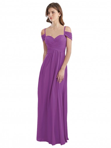 Cold Shoulder Long Chiffon Bridesmaid Dress with Ruching Details UK