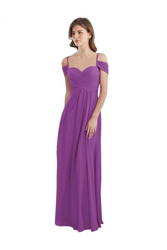 Cold Shoulder Long Chiffon Bridesmaid Dress with Ruching Details UK