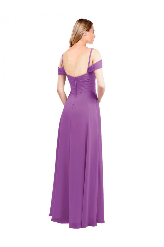 Cold Shoulder Long Chiffon Bridesmaid Dress with Ruching Details UK