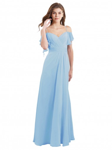 Cold Shoulde Chiffon Bridesmaid Dress with Wrap Bodice UK