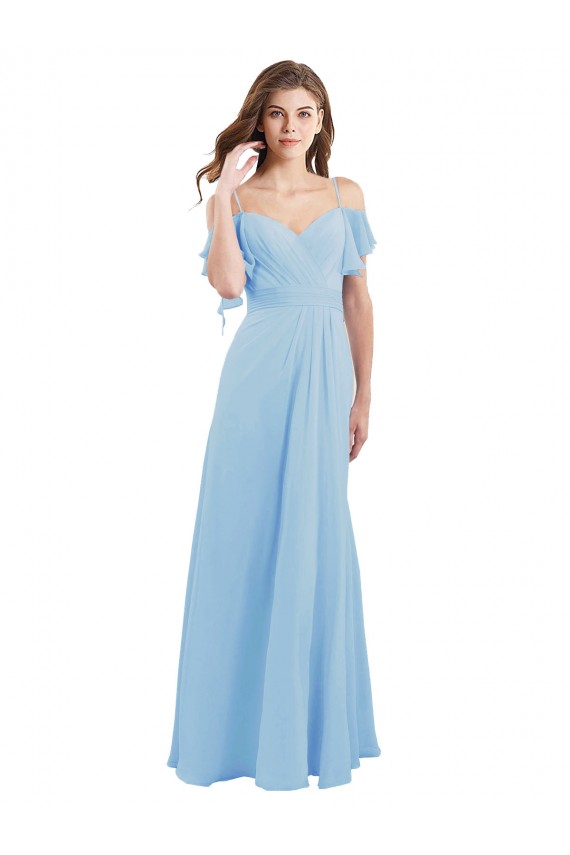 Cold Shoulde Chiffon Bridesmaid Dress with Wrap Bodice UK