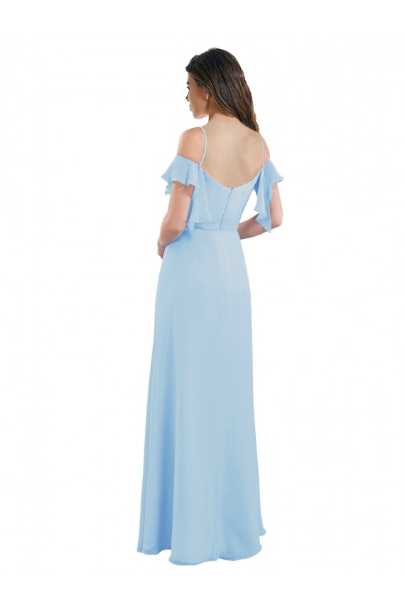 Cold Shoulde Chiffon Bridesmaid Dress with Wrap Bodice UK