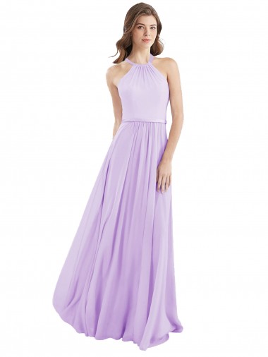 Halter Chiffon A-Line Bridesmaid Dress with Flounce Back UK