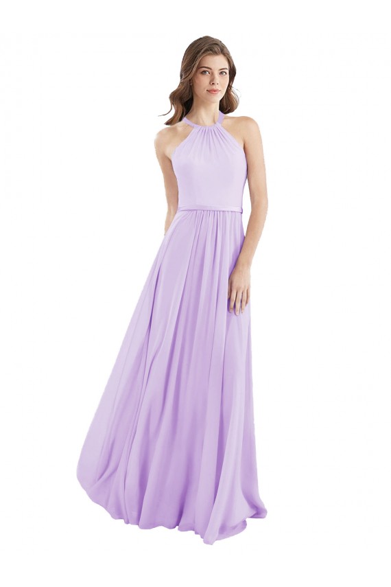 Halter Chiffon A-Line Bridesmaid Dress with Flounce Back UK