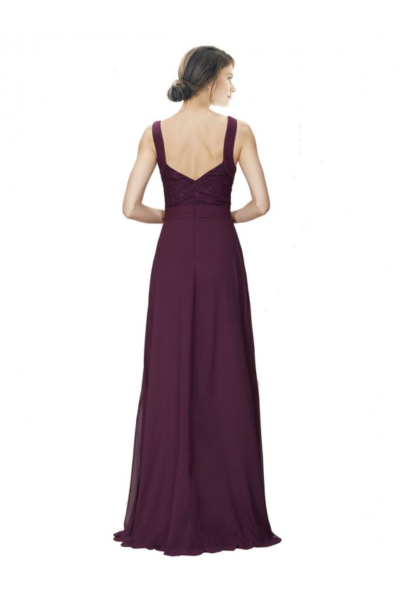 Long Chiffon Bridesmaid Dress with Ruched Criss Cross V-Neck Bodice UK