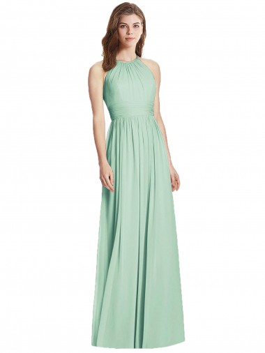 Cutout Open Back Shirred Halter Maxi Bridesmaid Dress UK