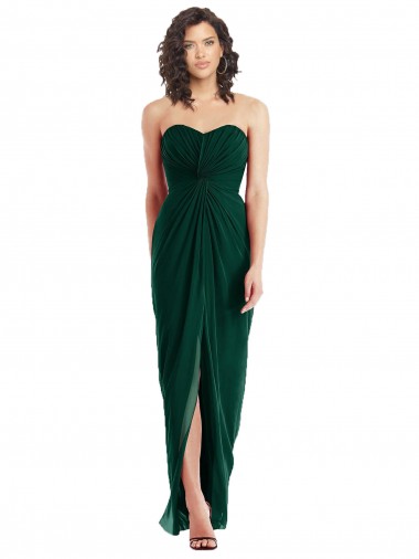 Twist Front Draped Chiffon Bridesmaid Dress with Slit UK