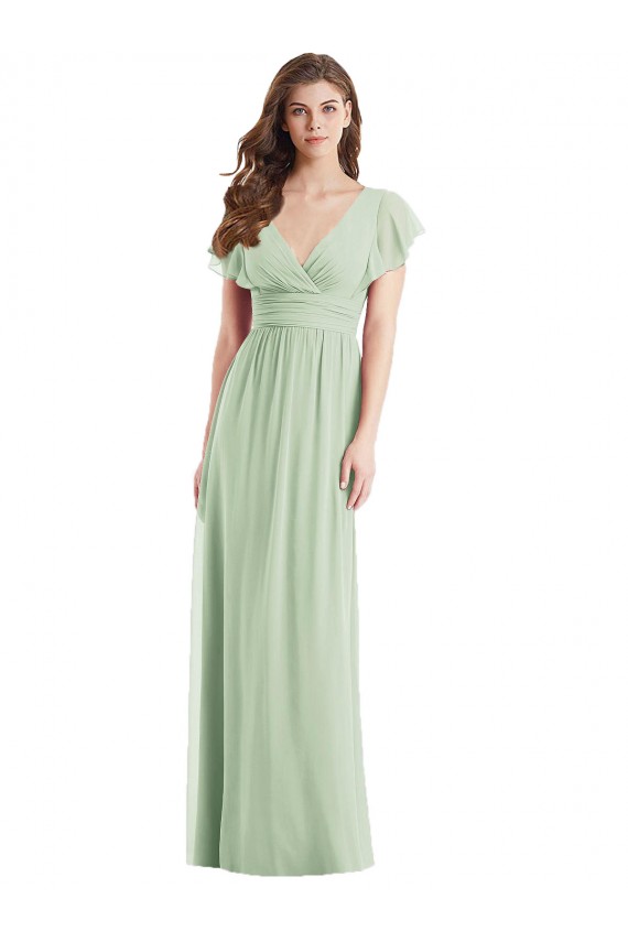 Flutter Sleeves Draped Wrap V-Neck Chiffon Bridesmaid Dress UK