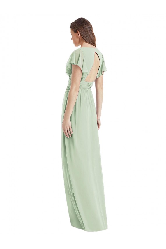 Flutter Sleeves Draped Wrap V-Neck Chiffon Bridesmaid Dress UK