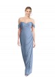 Full Length Draped Off the Shoulder Maxi Bridesmaid Dress with Shirred Streamer UK