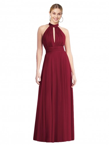 High-Neck Open Back Shirred Halter Maxi Bridesmaid Dress UK