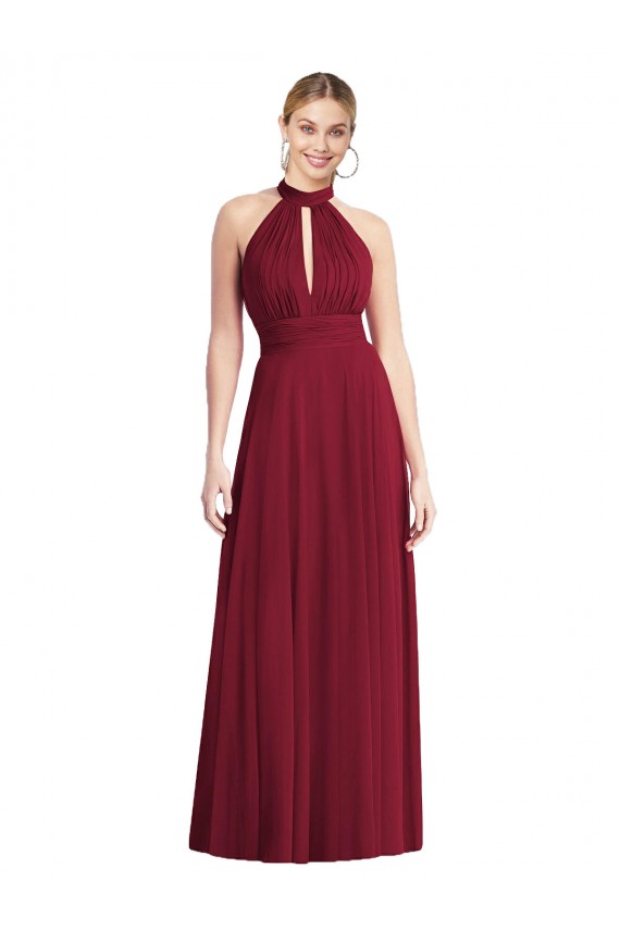 High-Neck Open Back Shirred Halter Maxi Bridesmaid Dress UK