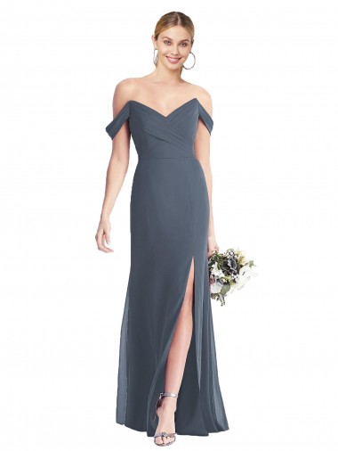 Off the Shoulder Criss Cross Bodice Trumpet Chiffon Bridesmaid Dress UK