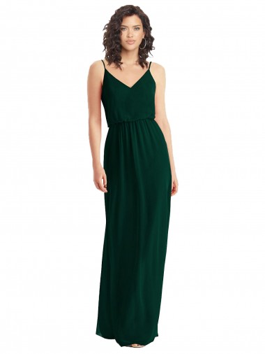 V-Neck Blouson Bodice Chiffon Maxi Bridesmaid Dress UK