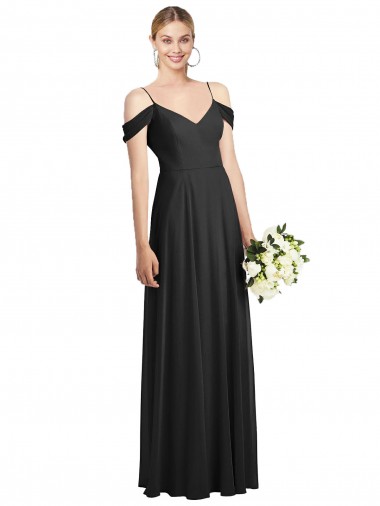 Cold-Shoulder V-Back Chiffon Maxi Bridesmaid Dress UK