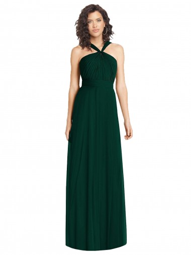 Draped Halter Neck Long Chiffon Bridesmaid Dress with Low Back UK