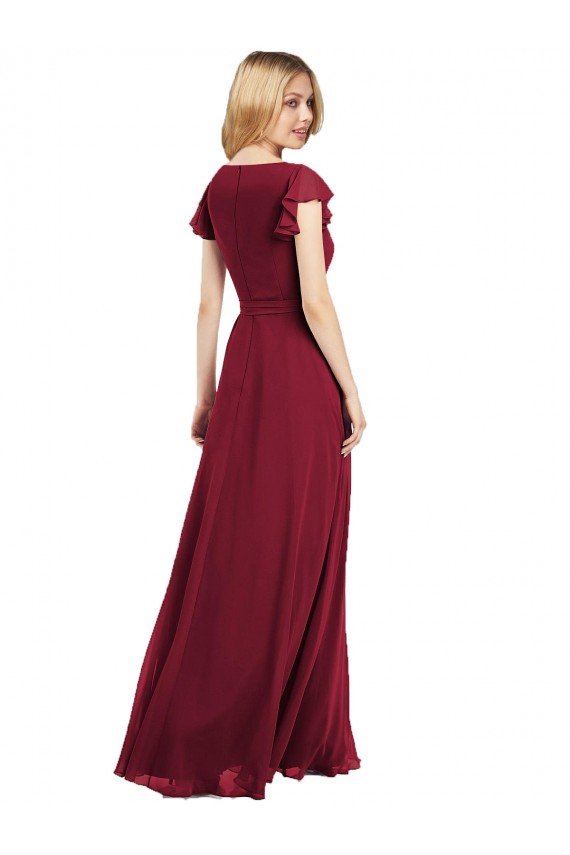 Flutter Sleeves Faux Wrap Chiffon Bridesmaid Dress UK