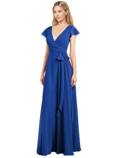 Flutter Sleeves Faux Wrap Chiffon Bridesmaid Dress UK