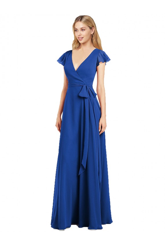 Flutter Sleeves Faux Wrap Chiffon Bridesmaid Dress UK