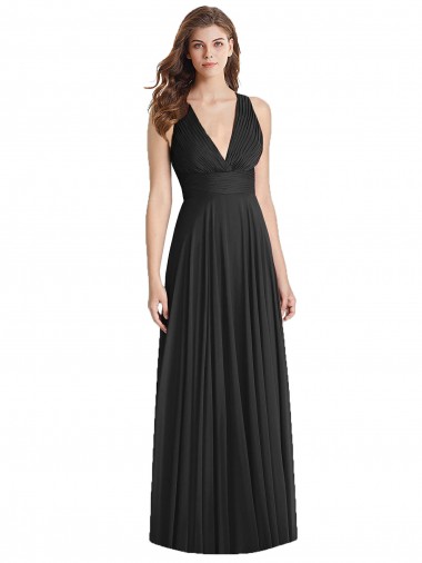 Full Length V-Neck Chiffon Bridesmaid Dress with Wide Criss Cross Straps UK