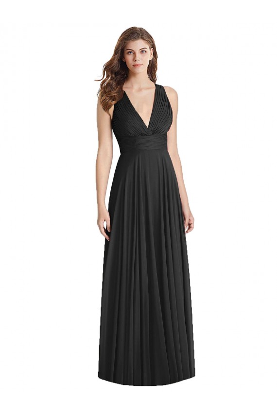 Full Length V-Neck Chiffon Bridesmaid Dress with Wide Criss Cross Straps UK