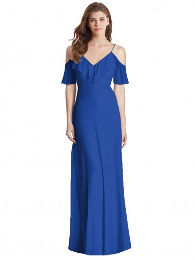 Ruffled Cold-Shoulder Chiffon Maxi Bridesmaid Dress UK