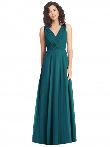 Draped V-Neck Long Sleeveless Chiffon Bridesmaid Dress UK