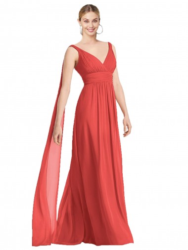 Full-Length V-Neck Chiffon Bridesmaid Dress Streamers Back UK