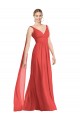 Full-Length V-Neck Chiffon Bridesmaid Dress Streamers Back UK