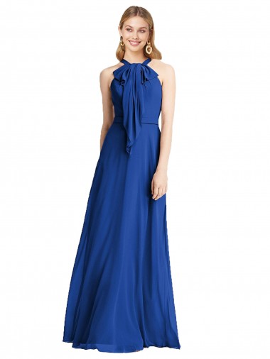 Plunging V-Back Long Full Length Chiffon Bridesmaid Dress UK