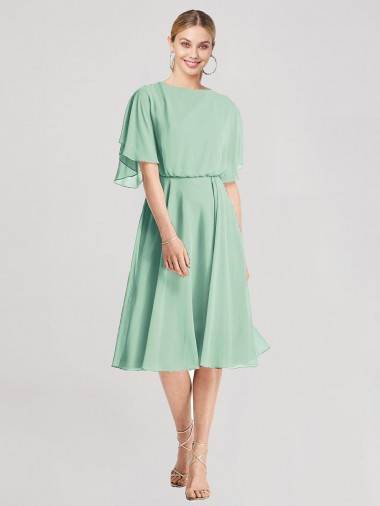 Open Back Flutter Sleeves Cocktail Length Chiffon Bridesmaid Dress UK