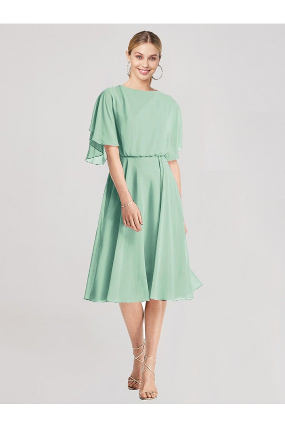 Open Back Flutter Sleeves Cocktail Length Chiffon Bridesmaid Dress UK