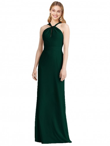 Sleek Full-Length Twist Halter Chiffon Bridesmaid Dress UK