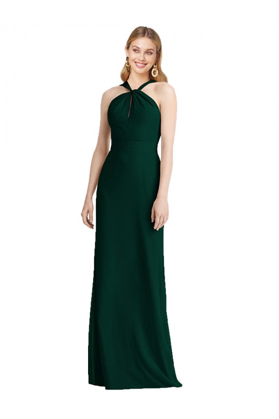 Sleek Full-Length Twist Halter Chiffon Bridesmaid Dress UK