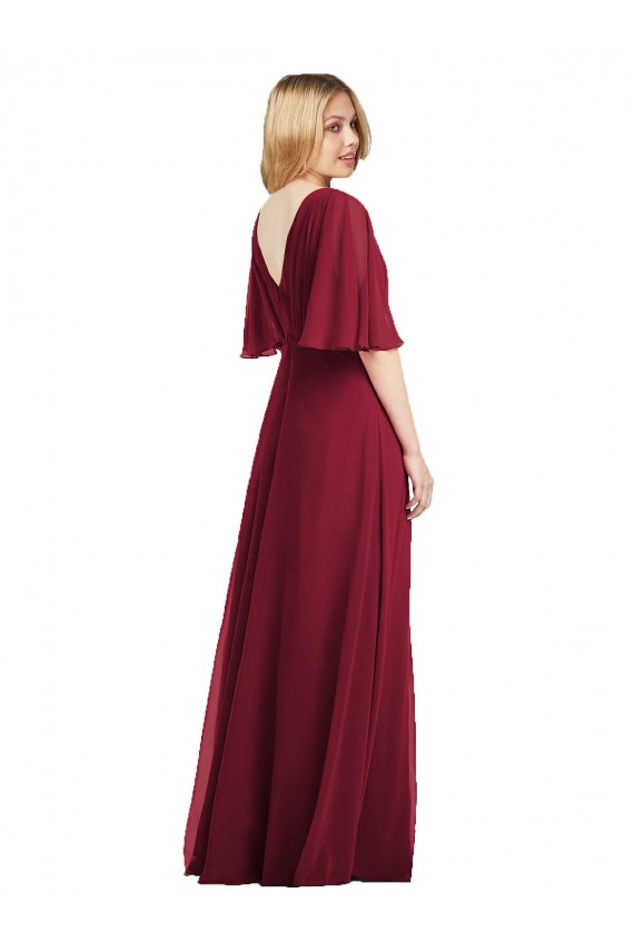 Full Length Lux Chiffon Flutter Sleeves Bridesmaid Dress UK