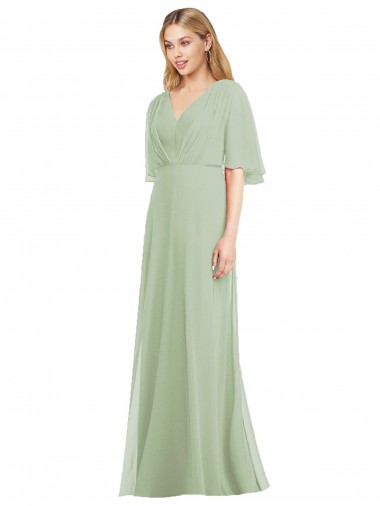 Full Length Lux Chiffon Flutter Sleeves Bridesmaid Dress UK