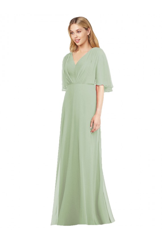 Full Length Lux Chiffon Flutter Sleeves Bridesmaid Dress UK