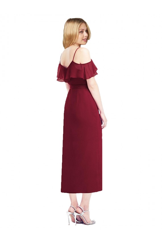 Cocktail Wrap Chiffon Bridesmaid Dress with Fluttering Ruffles UK