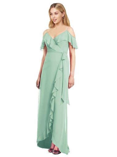 High Low Off the Shoulder Wrap Chiffon Bridesmaid Dress  UK