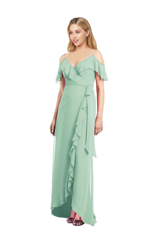 High Low Off the Shoulder Wrap Chiffon Bridesmaid Dress  UK