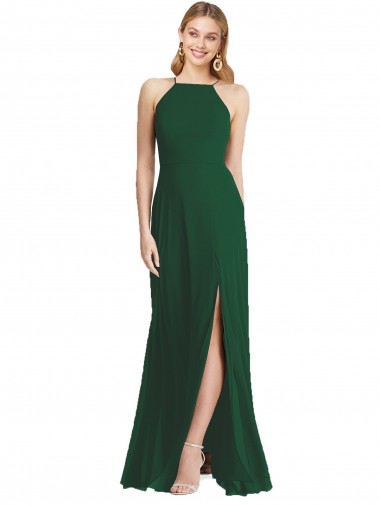 High-Neck Maxi Bridesmaid Dress with Front Slit UK